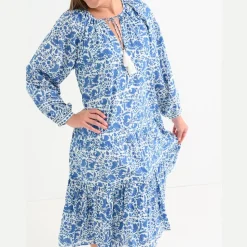 Amaranth Blue Belted Tiered Prairie Dress