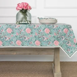 Butterfly Garden Aqua & Rose Tablecloth