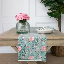 Butterfly Garden Aqua & Rose Table Runner