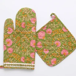 Cactus Flower Fern & Flamingo Oven Mitt Set