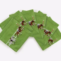 Finish line horse race embroidered cocktail napkins