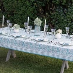 Floral Trellis Aqua Tablecloth
