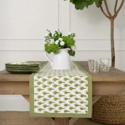 Geo Feather Moss Table Runner
