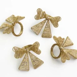 Gold Bow Beaded Napkin Ring | Set of 4