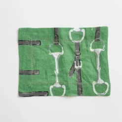Green Linen Snaffle & Buckle Cocktail Napkin | Set of 4