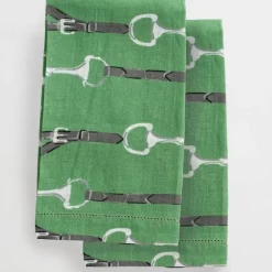 Green Linen Snaffle & Buckle Fingertip Towels | Set of 2