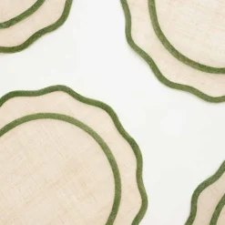 Green Scalloped Edge Woven Placemats | Set 4