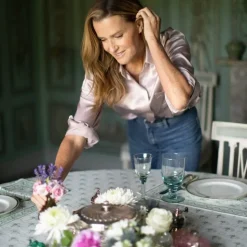 India Hicks Cuban Flower Blue & Green Tablecloth