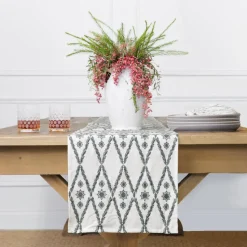 India Hicks Home Embroidered Diamond Blue Table Runner