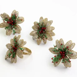 Multi Flower Beaded Napkin Ring | Set of 4