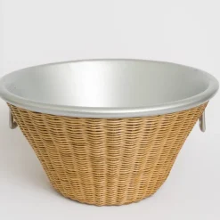 Natural Wicker and Aluminum Ice Bucket with Handles