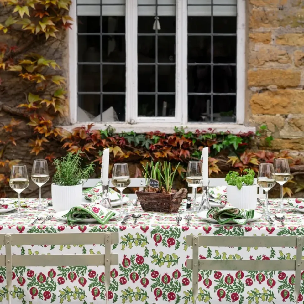Pom Bells Basil & Magenta Tablecloth