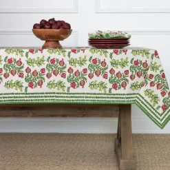 Pom Bells Basil & Magenta Tablecloth