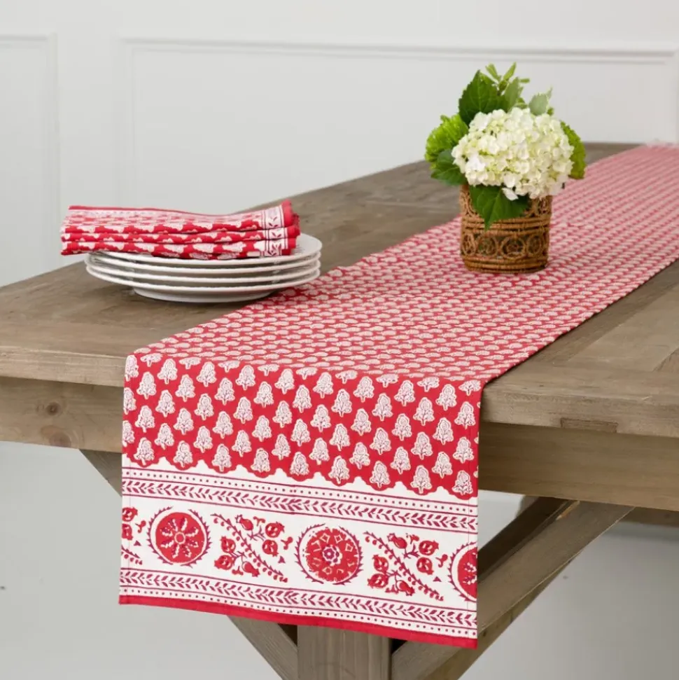 Pom Buti Red Table Runner