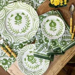 Pomegranate Crest Green Appetizer Plate | Set of 4