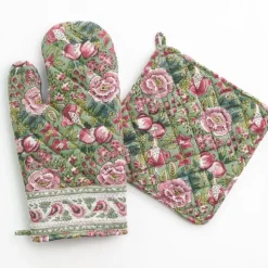 Pomegranate Garden Wine & Rose Oven Mitt Set