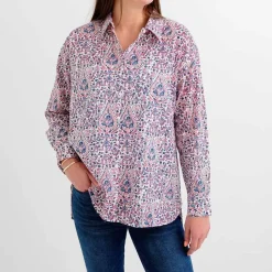 Red & Blue Paisley Button Down Blouse