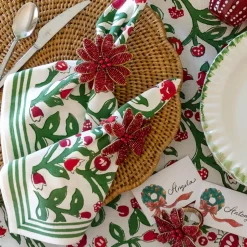 Red Flower Beaded Napkin Ring | Set of 4