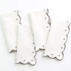Scalloped Knot Brown Embroidered Linen Napkin | Set of 4
