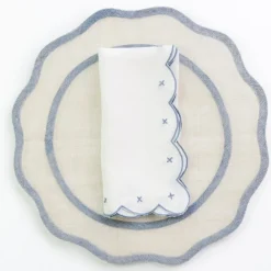 Scalloped Knot Light Blue Embroidered Linen Napkin | Set of 4