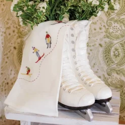 Skiers Embroidered Linen Tea Towels