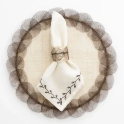 Twig & Bud Brown Embroidered Linen Napkin | Set of 4
