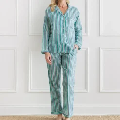 Watercolor Green Stripe Pajama Set