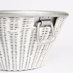White Wicker and Aluminum Ice Bucket with Handles
