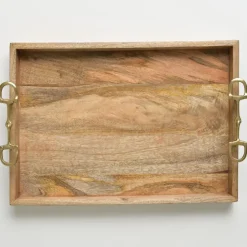 Wooden Serving Tray with Brass Snaffle Handles