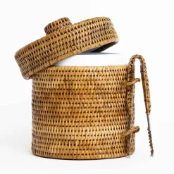 Woven Rattan Lidded Ice Bucket